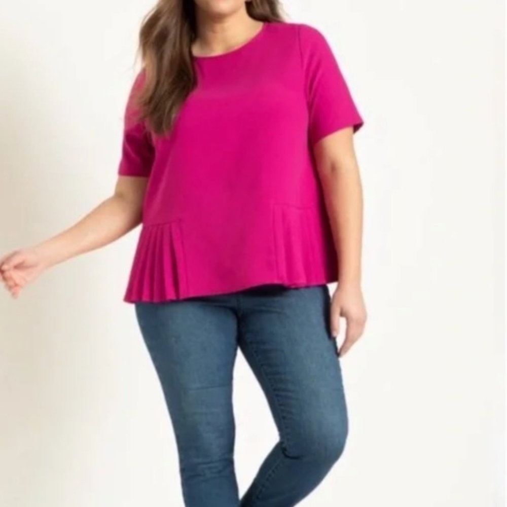 Eloquii Women's Fuchsia Blouse With Pleated Details